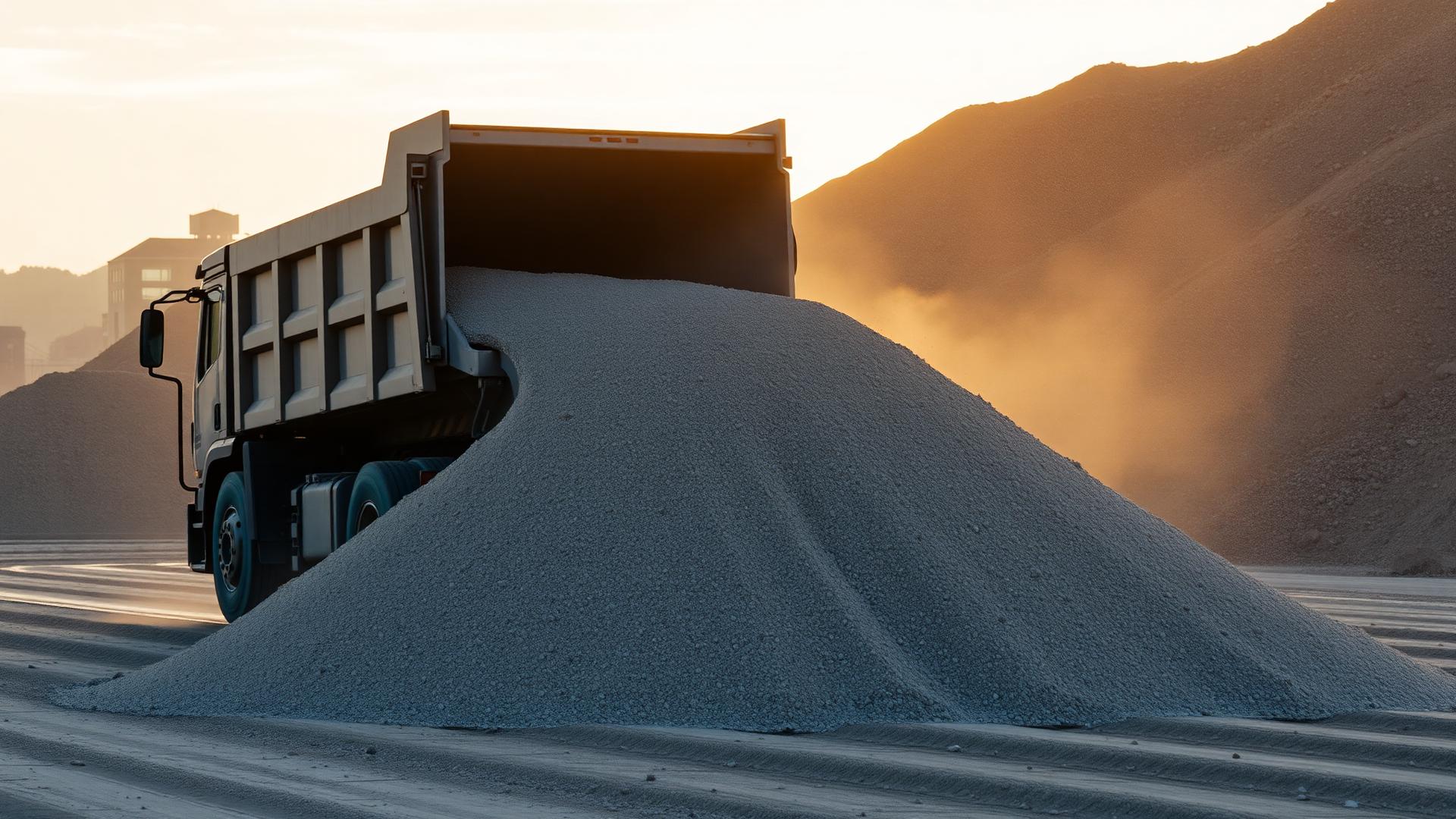Truck delivering M Sand at construction site